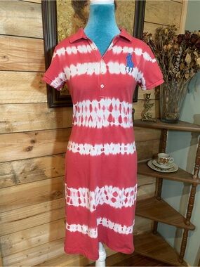 Ralph Lauren Red & White Tie-Dye Polo Dress